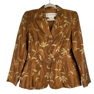 VTG Escada Margaretha Ley Bronze Gold 100% Silk Blazer Jacket Made in Germany 36